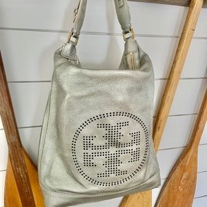 Metallic Silver TB Logo Shoulder Bag